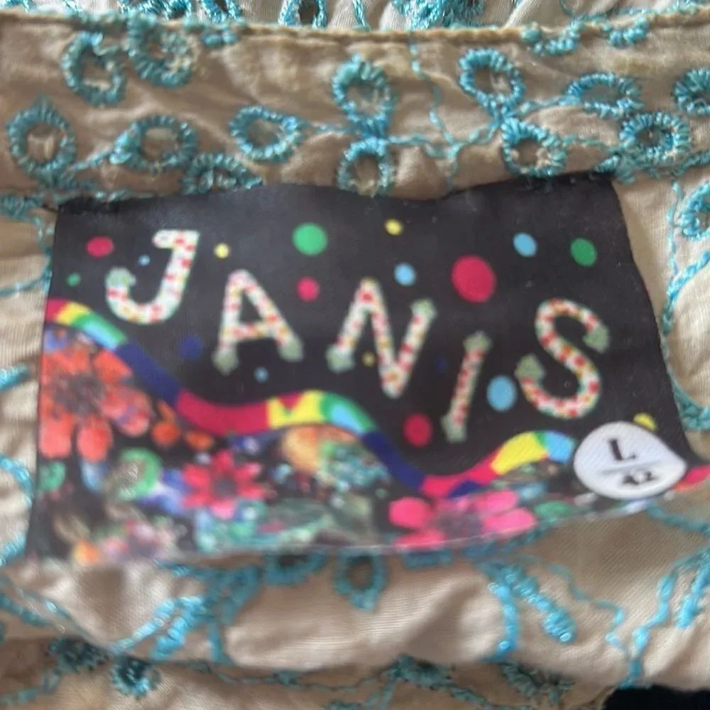 Janis Peace and Love Vintage Embroidered Eyelet Top Tunic Dress Size Large - Picture 9 of 10